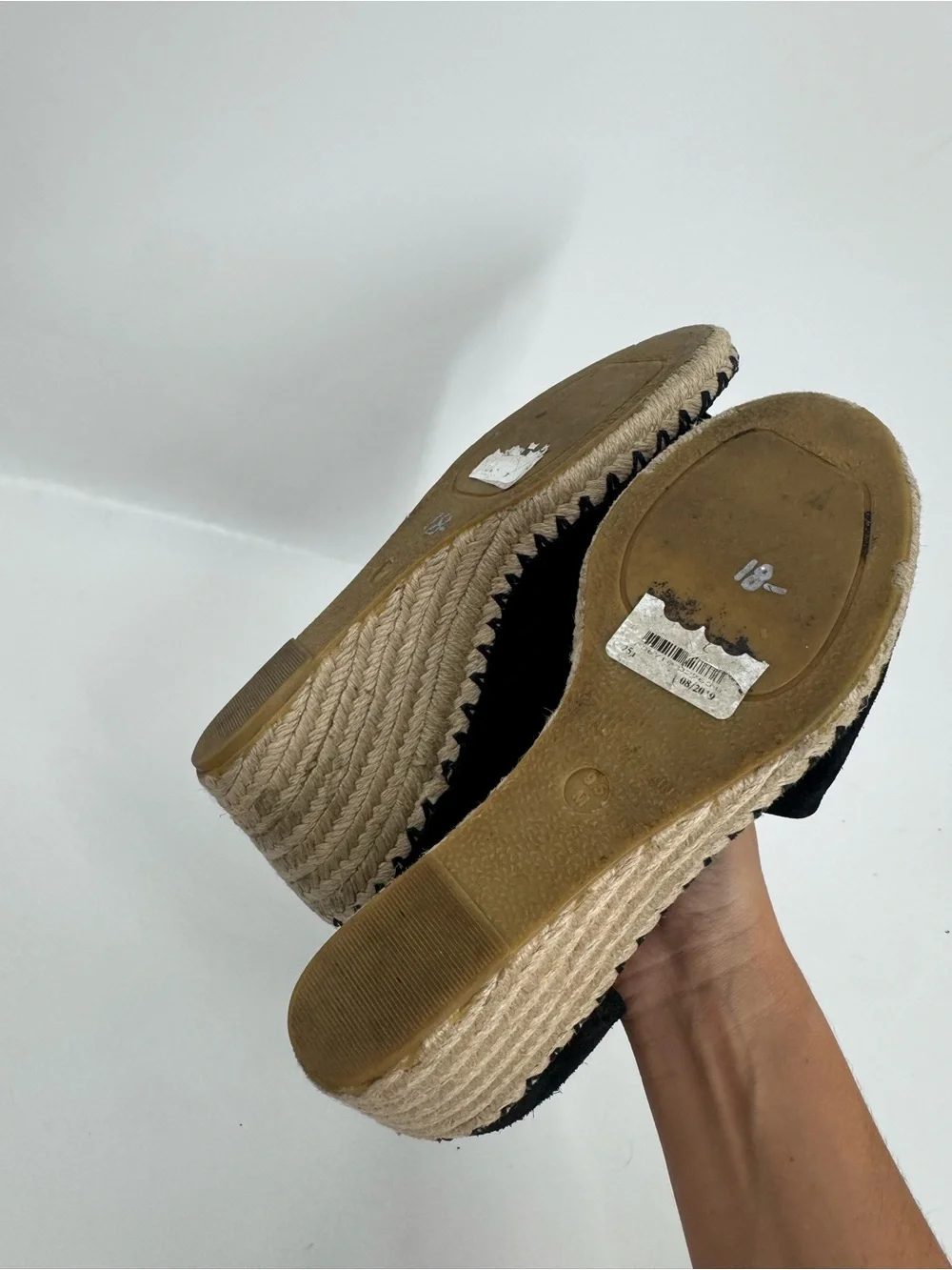 Vince Sonora Espadrille Wedge Heel Sandals Peep Toe Black Womens Size 9.5M